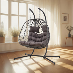 Doppel-Hängesessel Skense mit Gestell 198x156x98 cm Grau [en.casa]
