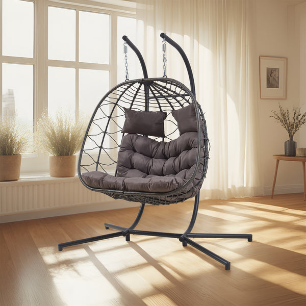 Doppel-Hängesessel Skense mit Gestell 198x156x98 cm Grau [en.casa]