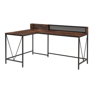Schreibtisch Frelvepirg mit Rückwand L-förmig 165x110x75 cm Walnussoptik [en.casa]