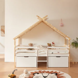 Hausbett Surnadal 90x200 cm Kiefernholz Weiß/Natur [en.casa]