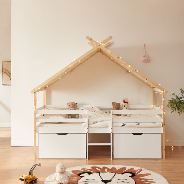 Hausbett Surnadal 90x200 cm Kiefernholz Weiß/Natur [en.casa]