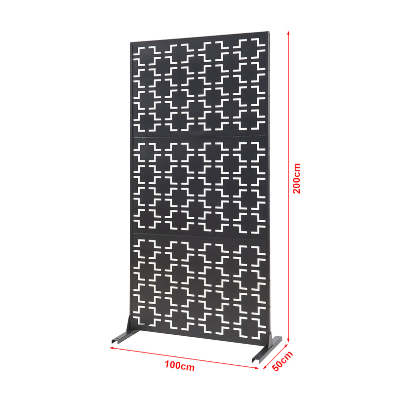 Maßskizze Indoor Trennwand Aaskis Stahl 200x100x50 cm Schwarz [casa.pro]