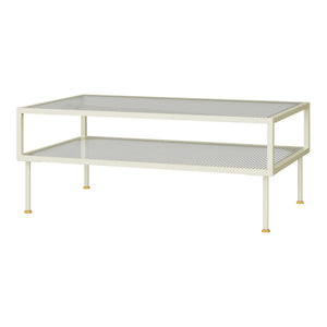 Couchtisch Lindau Stahl mit Glasplatte 100x50x46 cm Cremeweiß [en.casa]