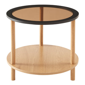 Beistelltisch Latama mit Glasplatte Ø51x45 cm Natur/Schwarz/Bronzeglas [en.casa]