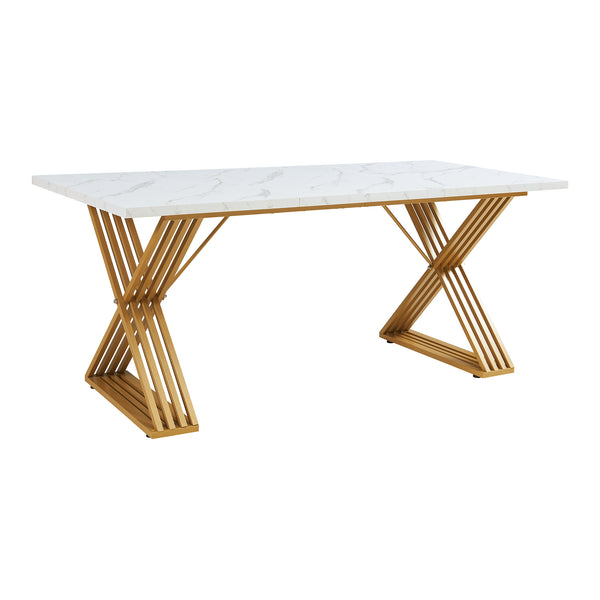 Esstisch Hujaari für 6 Personen Marmoroptik, weiß / Gold [en.casa]