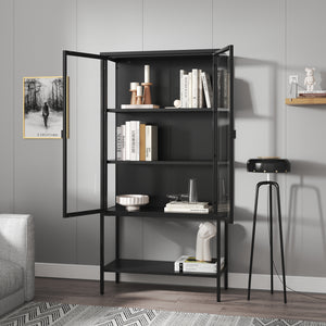 Vitrinenschrank Borshavisa Stahl 2-türig 160x80x35 cm Schwarz [en.casa]