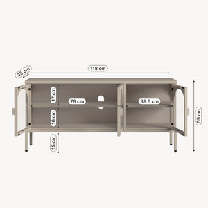 Vitrinen-Sideboard Klippestad Stahl 118x35x55 cm Kamelfarben [en.casa]