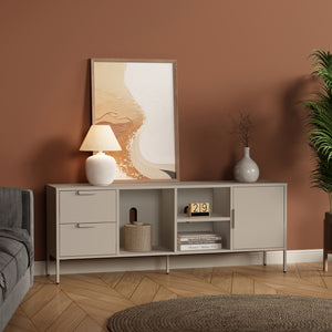 Fernsehschrank Kliri Stahl 150x35x58 cm Kamelfarben [en.casa]