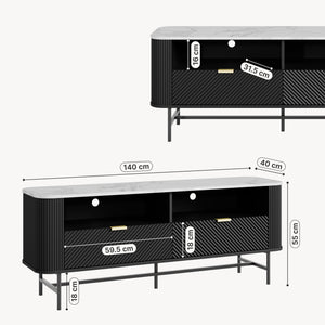 TV-Lowboard Olvehok 140x40x55 cm Schwarz/Marmoroptik, weiß [en.casa]