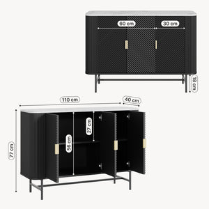 Sideboard Olvehok 110x40x77 cm Schwarz/Marmoroptik, weiß [en.casa]