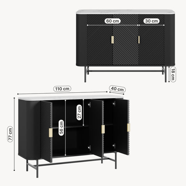 Sideboard Olvehok 110x40x77 cm Schwarz/Marmoroptik, weiß [en.casa]