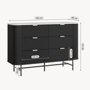 Kommode Olvehok 120x40x81 cm Schwarz/Marmoroptik, weiß [en.casa]