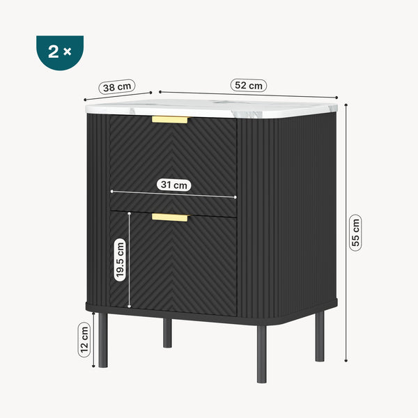 Nachttisch Olvehok 2er Set 55x52x38 cm Schwarz/Marmoroptik, weiß [en.casa]