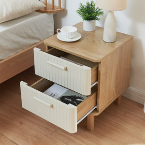 Nachttisch Ferrersp mit 2 Schubladen 50x40x40 cm Eicheoptik/Sandfarben [en.casa]