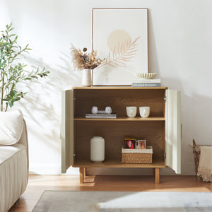 Sideboard Ferrersp mit 2 Türen 80x80x40 cm Eicheoptik/Sandfarben [en.casa]