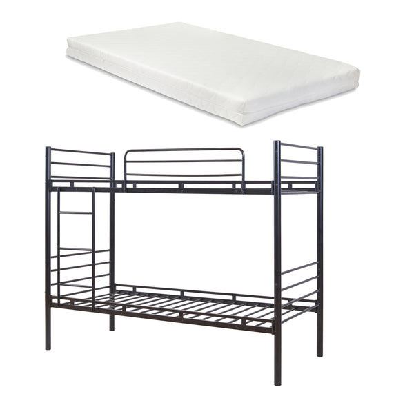 Metall-Etagenbett Bevapis mit 2 Matratzen 90x200 cm Schwarz [en.casa]