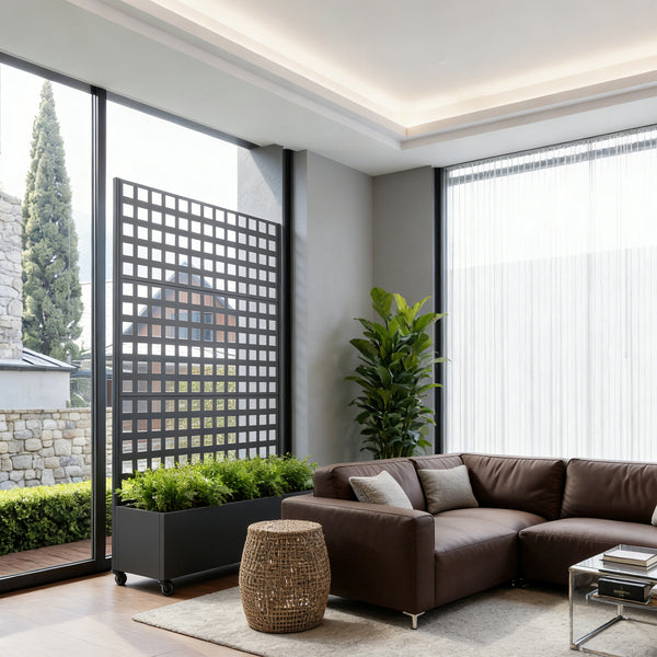 Trennwand Toma mit Blumenkasten Stahl 190x82x38 cm Schwarz [casa.pro]