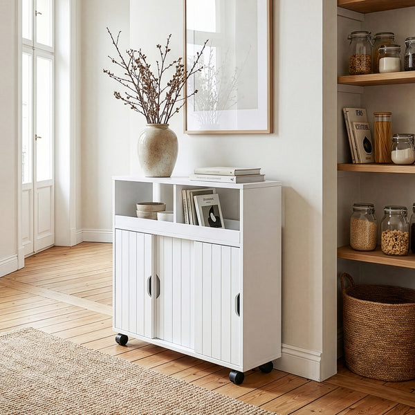 Beistellschrank auf Rollen Fadeskimma 72x70x20 cm Weiß [en.casa]