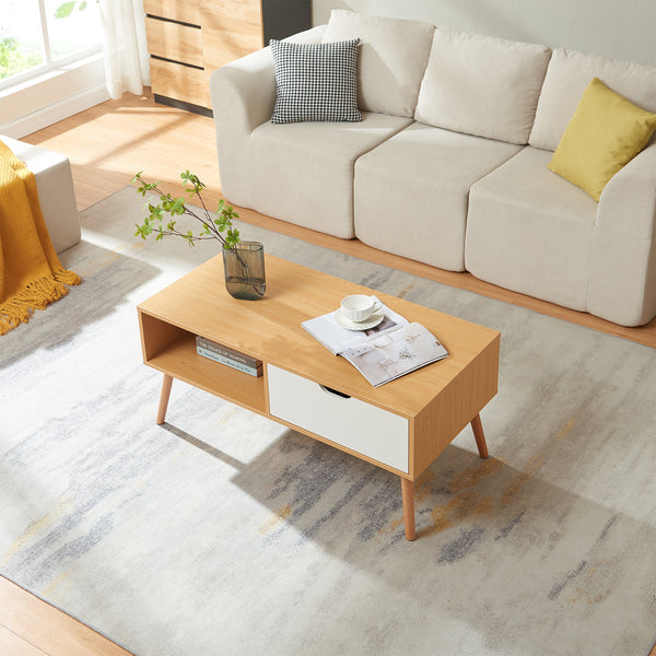 Couchtisch Bordkak mit Schublade 100x48x45 cm Eicheoptik/Weiß [en.casa]