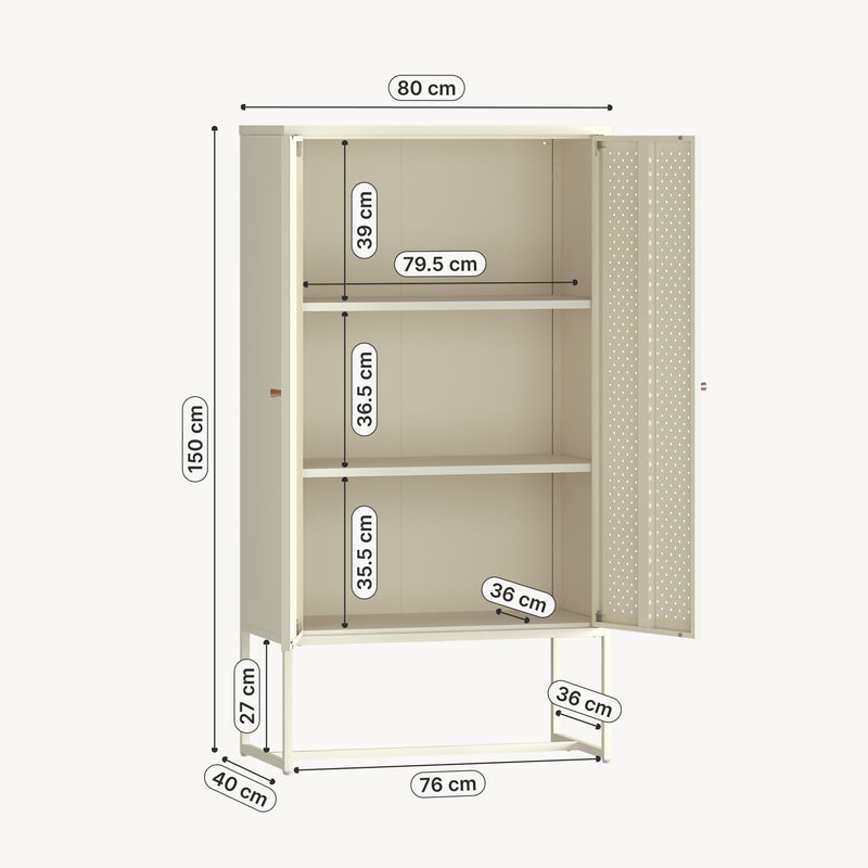 Maßskizze Highboard Viitasaari 150x80x40 cm Stahl Cremeweiß [en.casa]
