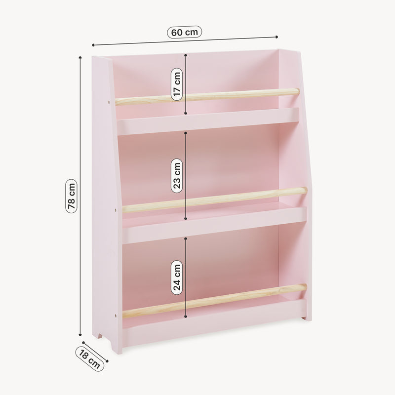 Maßskizze Kinder-Bücherregal Virer 78x60x18 cm Rosa [en.casa]