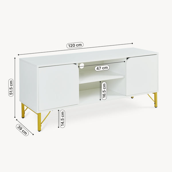 Fernsehschrank Reyri 120x39x52 cm Weiß/Goldfarben [en.casa]