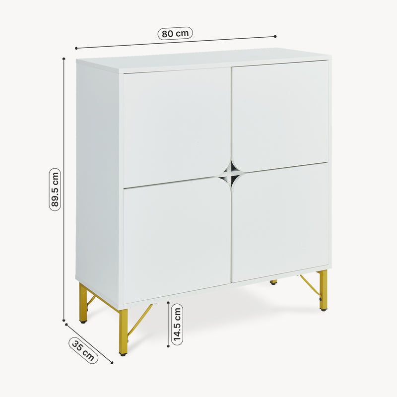 Maßskizze Sideboard Reyri 90x80x35 cm Weiß/Goldfarben [en.casa]