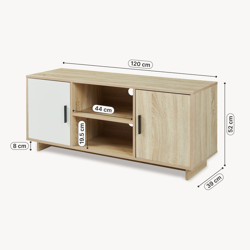 Maßskizze Fernsehschrank Kenta 120x39x52 cm Sonoma-Eicheoptik/Weiß [en.casa]