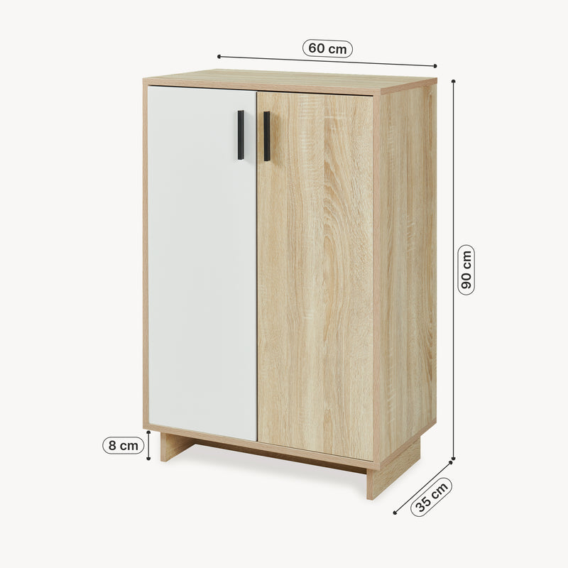 Maßskizze Beistellschrank Kenta 90x60x35 cm Sonoma-Eicheoptik/Weiß [en.casa]