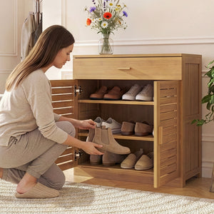 Schuhschrank Aarela 67x66x34 cm Bambus [en.casa]