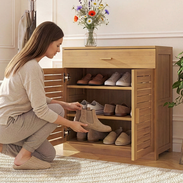 Schuhschrank Aarela 67x66x34 cm Bambus [en.casa]