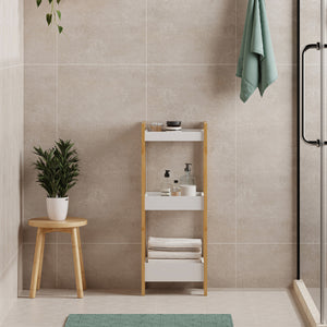 Badregal Anun mit 3 Ebenen 75x28x20 cm Bambus Natur/Weiß [en.casa]