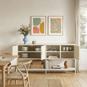 Sideboard Kliri Stahl 160x40x80 cm Cremeweiß [en.casa]