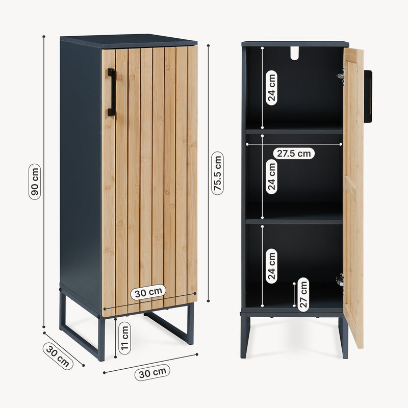 Maßskizze Badezimmerschrank Svanes 90x30x30 cm Dunkelgrau/Natur [en.casa]