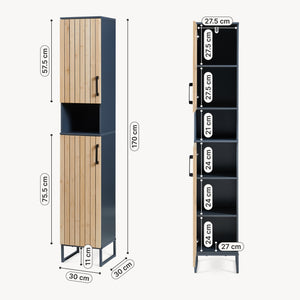 Hochschrank Svanes 170x30x30 cm Dunkelgrau/Natur [en.casa]