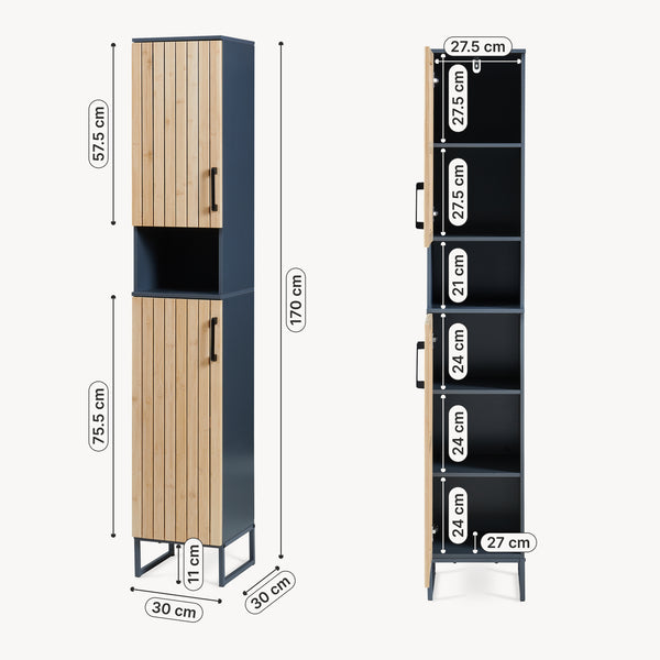 Hochschrank Svanes 170x30x30 cm Dunkelgrau/Natur [en.casa]