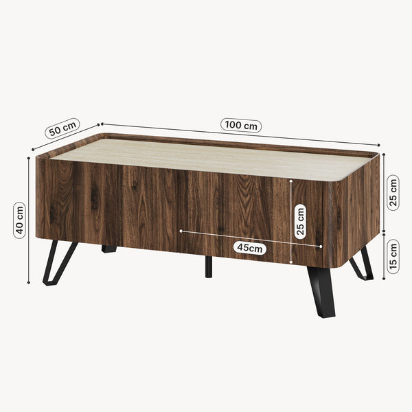 Couchtisch Trorlon 100x50x40 cm Walnussoptik/Travertin [en.casa]