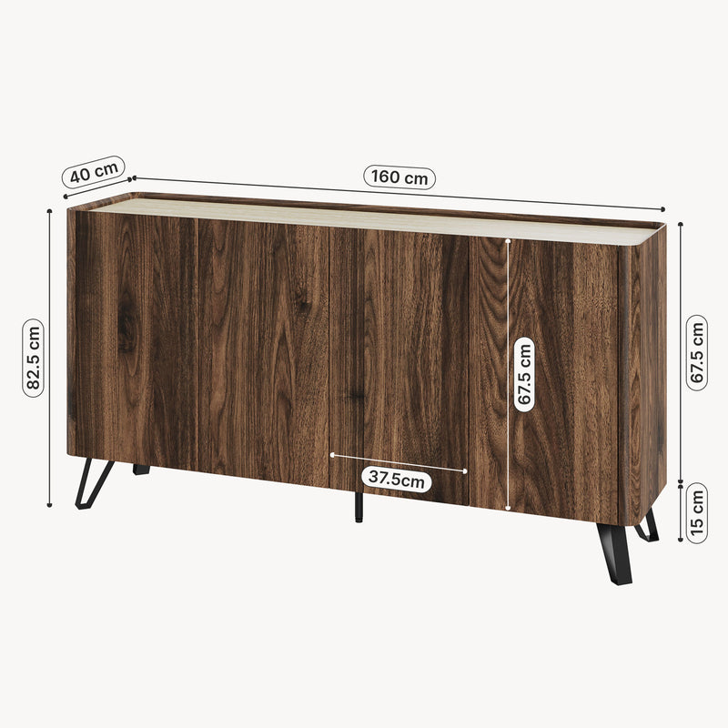 Maßskizze Sideboard Trorlon 160x40x83 cm Walnussoptik/Travertin [en.casa]