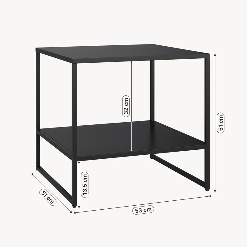 Maßskizze Beistelltisch Salsnes 53x51x51 cm mit Ablage Stahl Schwarz [en.casa]