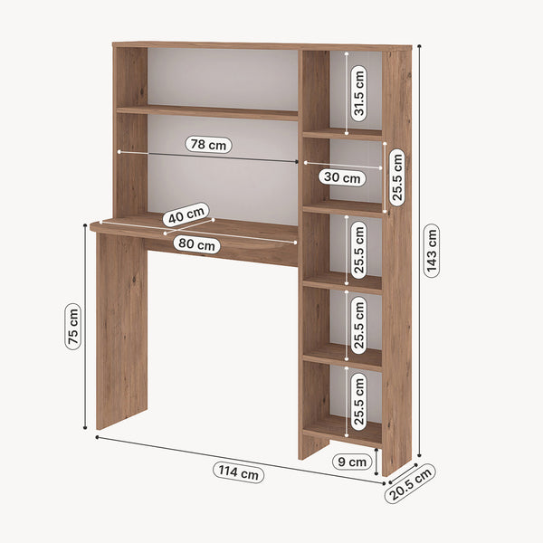 Schreibtisch mit Regal Onega 143x114x40 cm Holzfarben [en.casa]