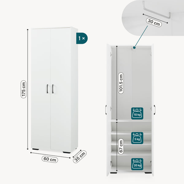 Kleiderschrank Chalvefted 175x60x35 cm Weiß [en.casa]