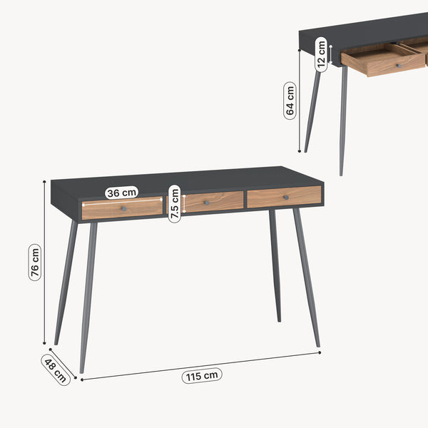 Schreibtisch Tumba 115x48x76 cm Schwarz/Walnussoptik [en.casa]