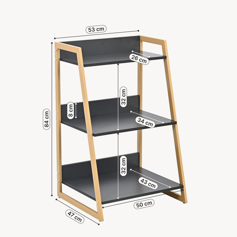 Maßskizze Leiterregal Kuomi 84x53x47 cm Beige/Dunkelgrau [en.casa]