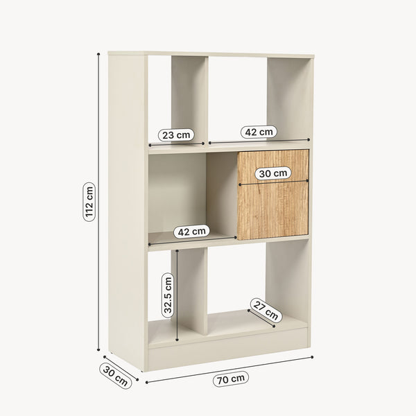 Bücherregal Karena 112x70x30 cm Cremeweiß/Eicheoptik [en.casa]