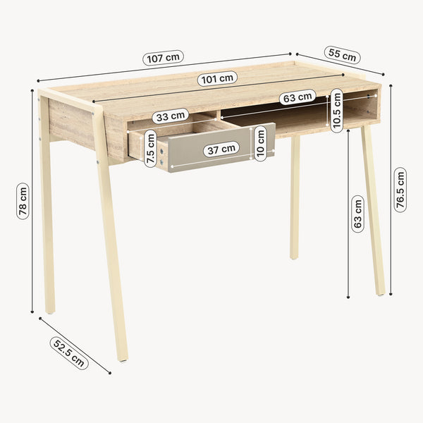 Schreibtisch Boderas 107x55x78 cm Beige/Travertin [en.casa]