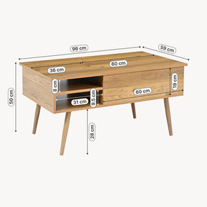 Couchtisch Vasdabod mit Liftplatte 96x59x50 cm Eicheoptik [en.casa]
