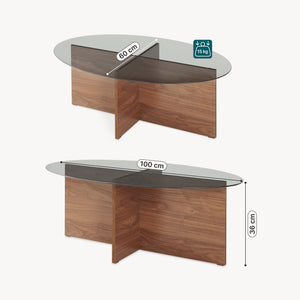Couchtisch Viroya mit Glasplatte 100x60x36 cm Walnussoptik/Grau [en.casa]