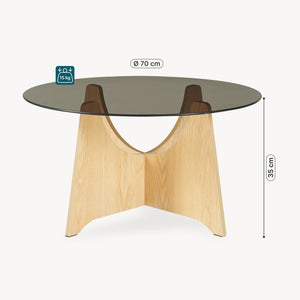 Couchtisch 'Omlar' mit Glasplatte rund Ø70 x 35 cm Eicheoptik / Rauchgrau