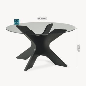 Couchtisch Imi mit Glasplatte Ø70x35 cm Schwarz/Grau [en.casa]