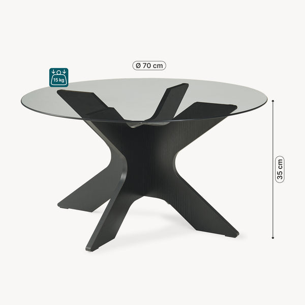 Couchtisch Imi mit Glasplatte Ø70x35 cm Schwarz/Grau [en.casa]